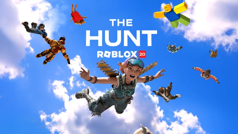 Official artwork showing Roblox characters falling through a bright blue sky